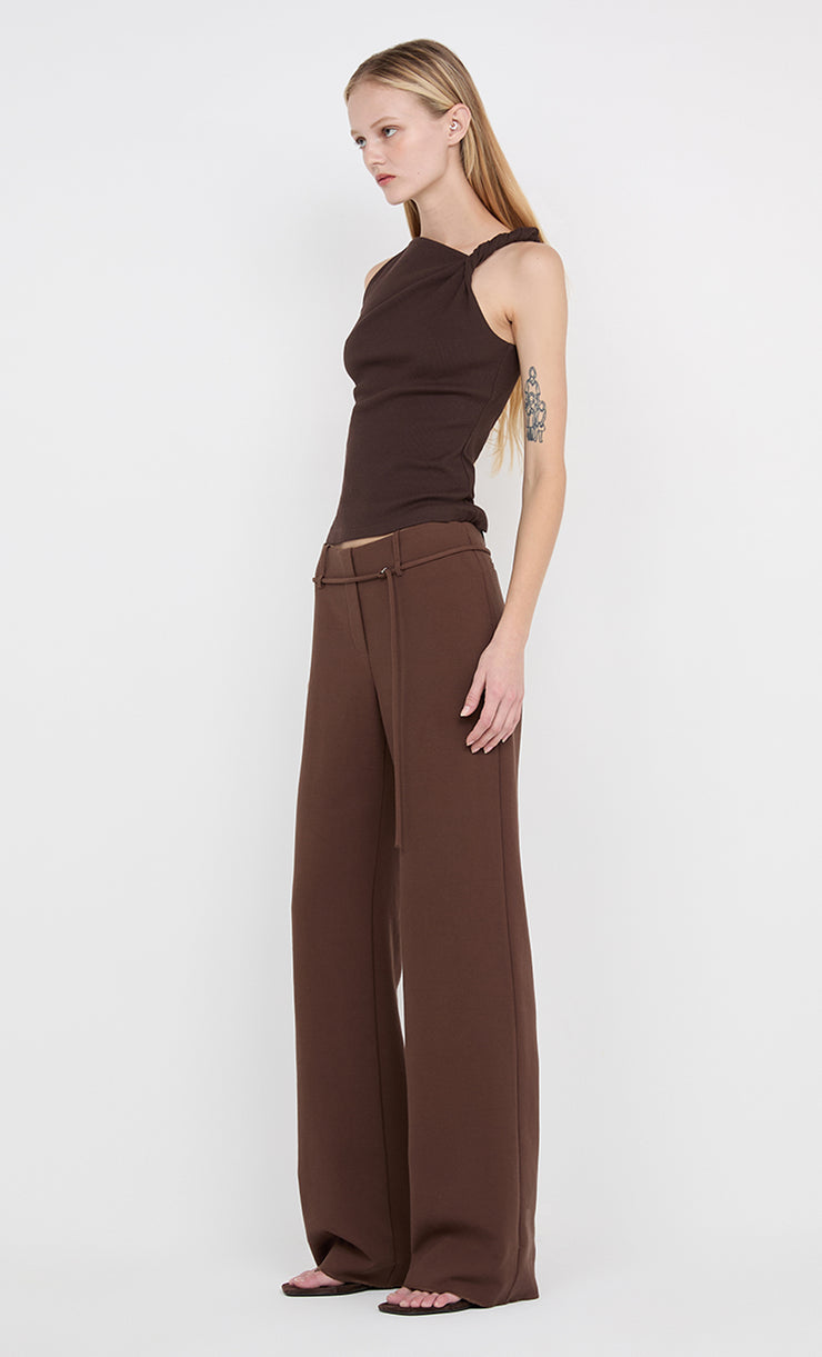 JUDE BELTED PANT  - CHOC