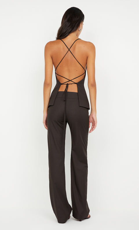 INGRID TIE TOP - CHOC PINSTRIPE