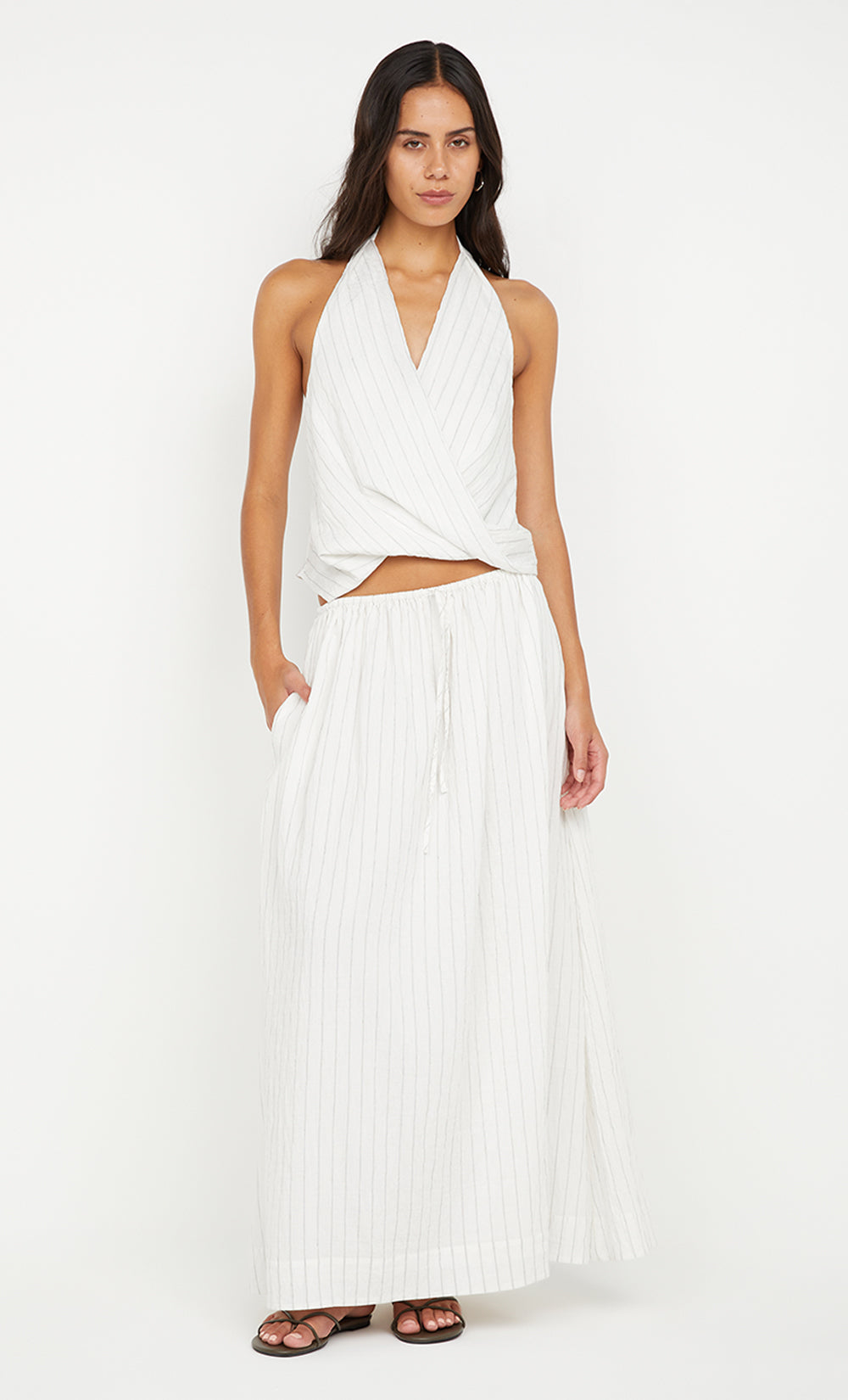 SASKI HALTER TOP - WHITE/BLACK STRIPE