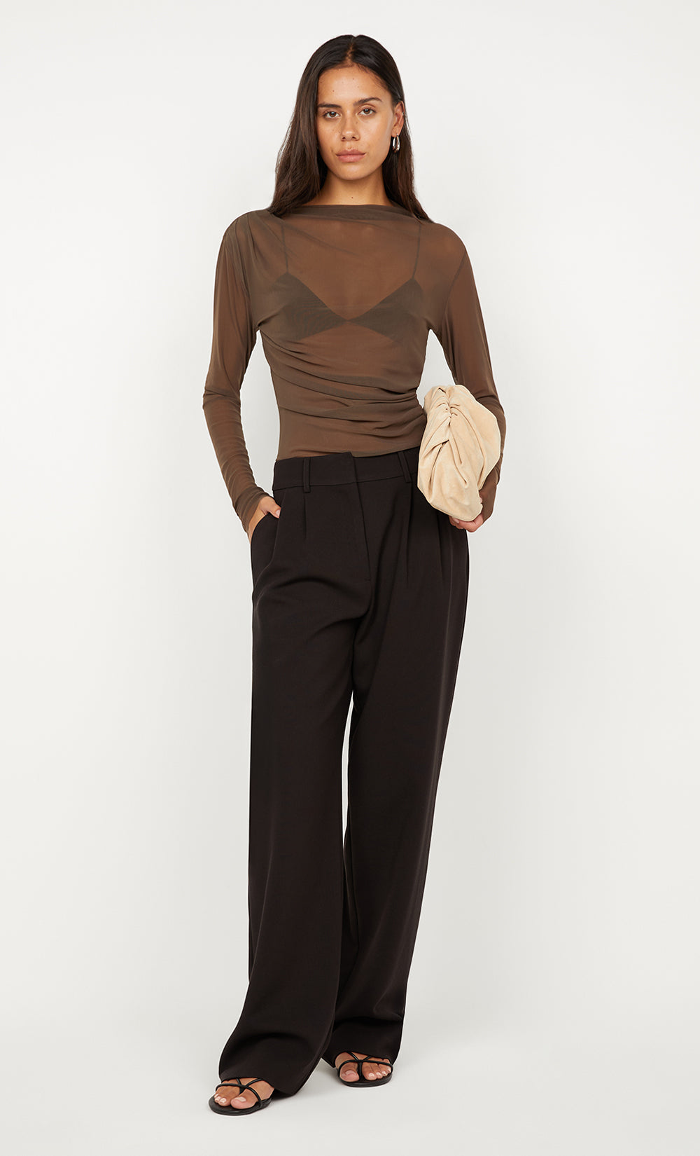 SALINA LONG SLEEVE TOP - MILK CHOCOLATE