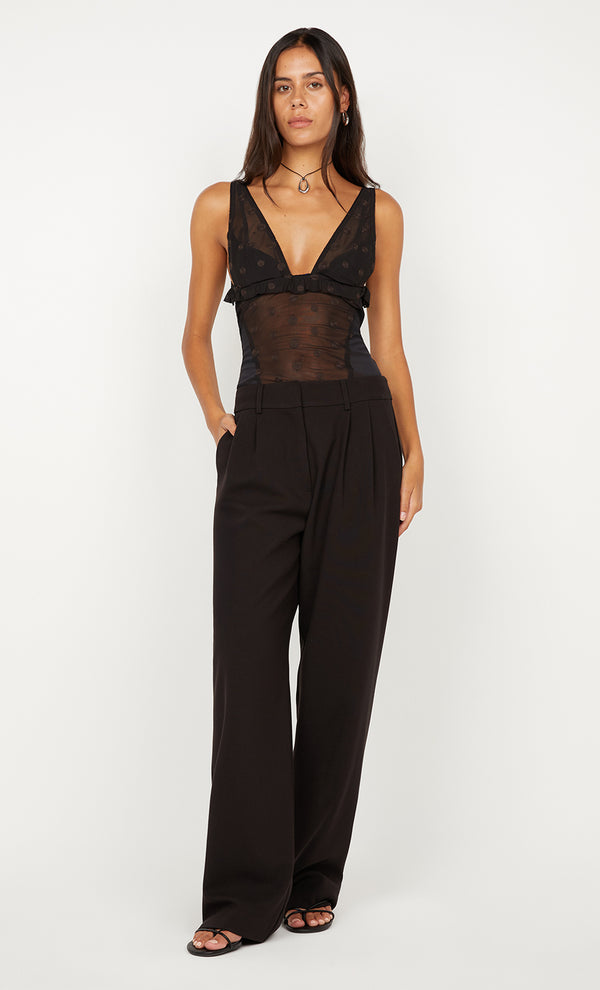 KARLA V NECK TOP - BLACK/CHOC SPOT