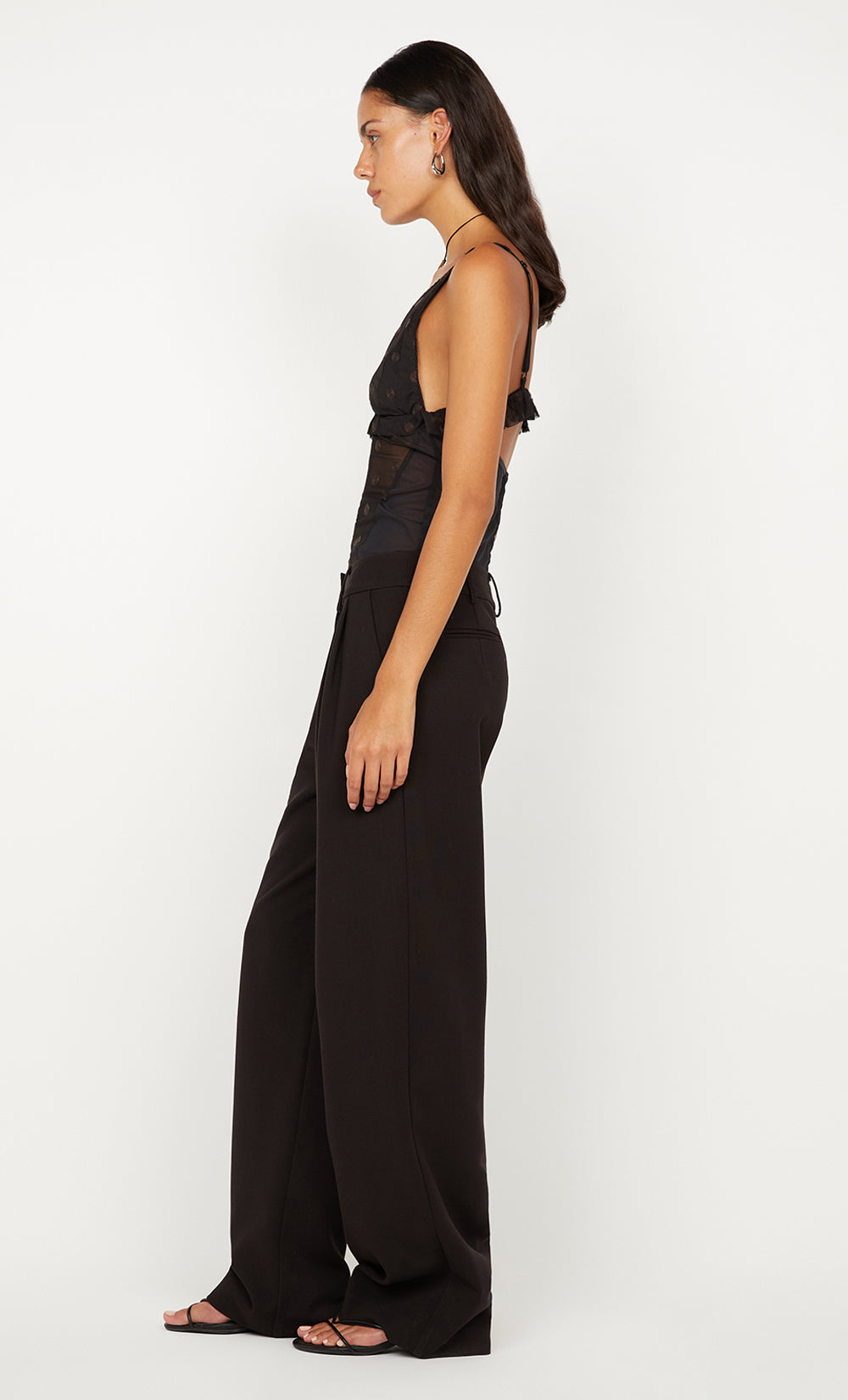 KARLA V NECK TOP - BLACK/CHOC SPOT