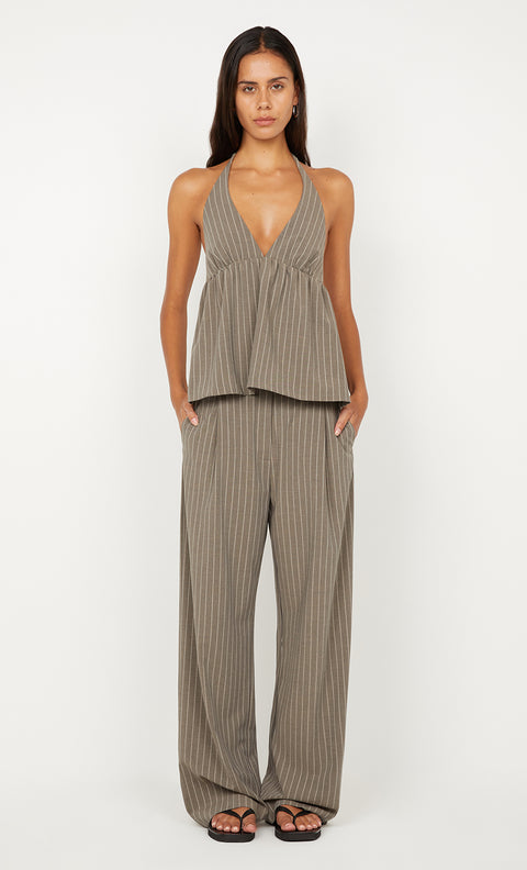JONNI HALTER TOP - CHARCOAL STRIPE