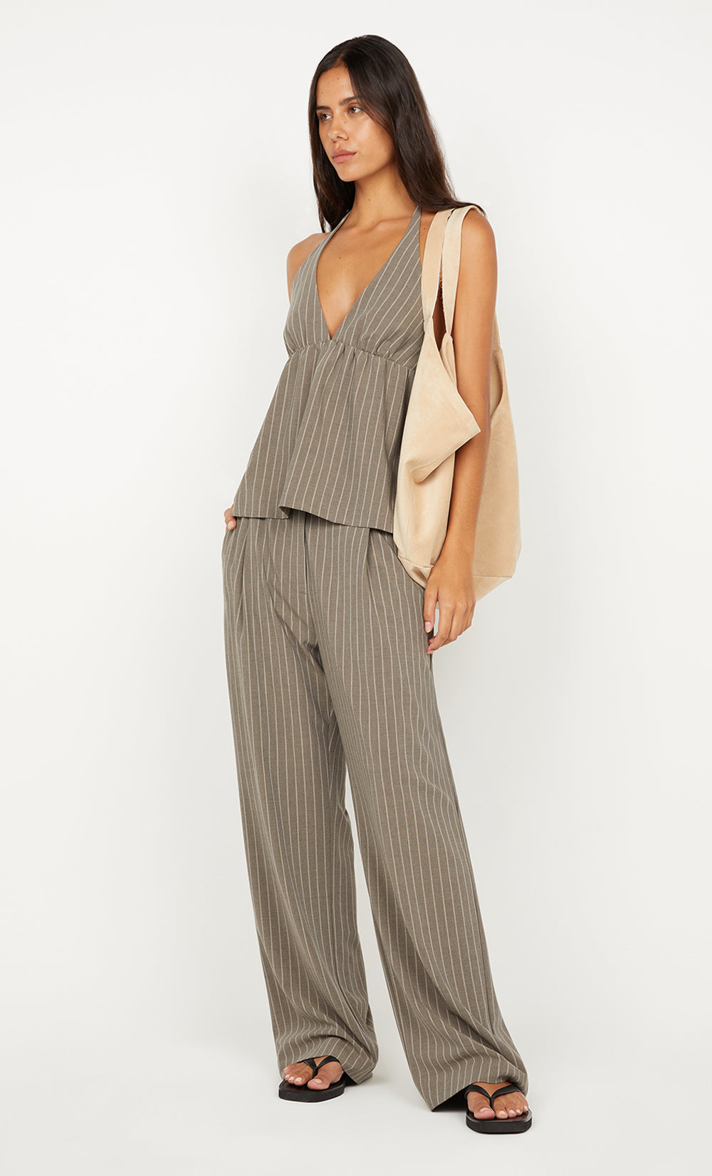 JONNI HALTER TOP - CHARCOAL STRIPE