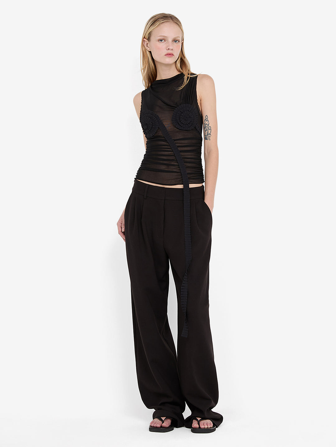 DANTE SPIRAL BOAT NECK TOP - BLACK