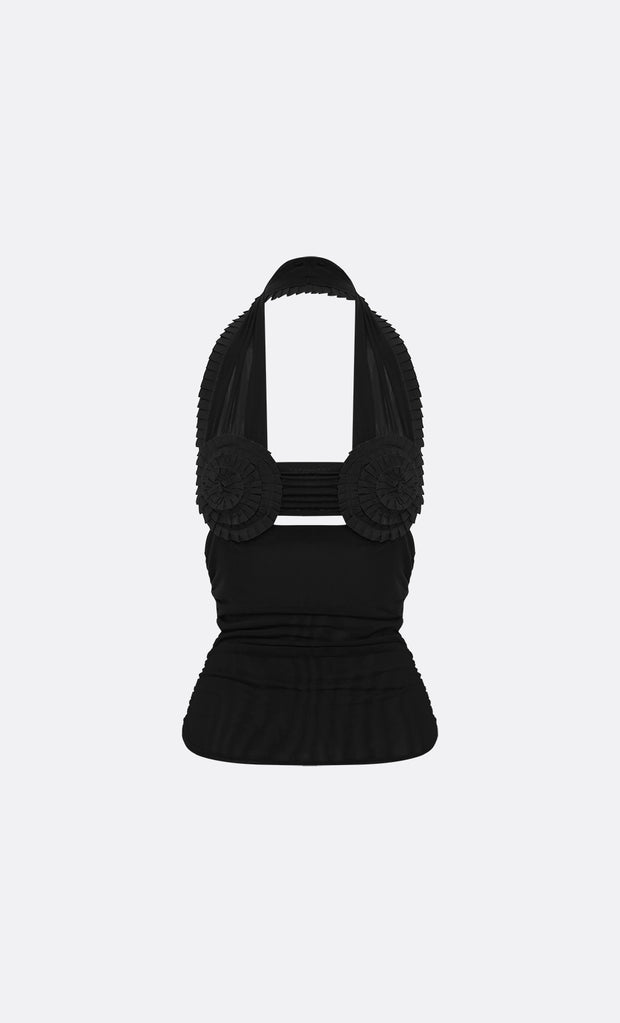 DANTE SPIRAL HALTER TOP - BLACK