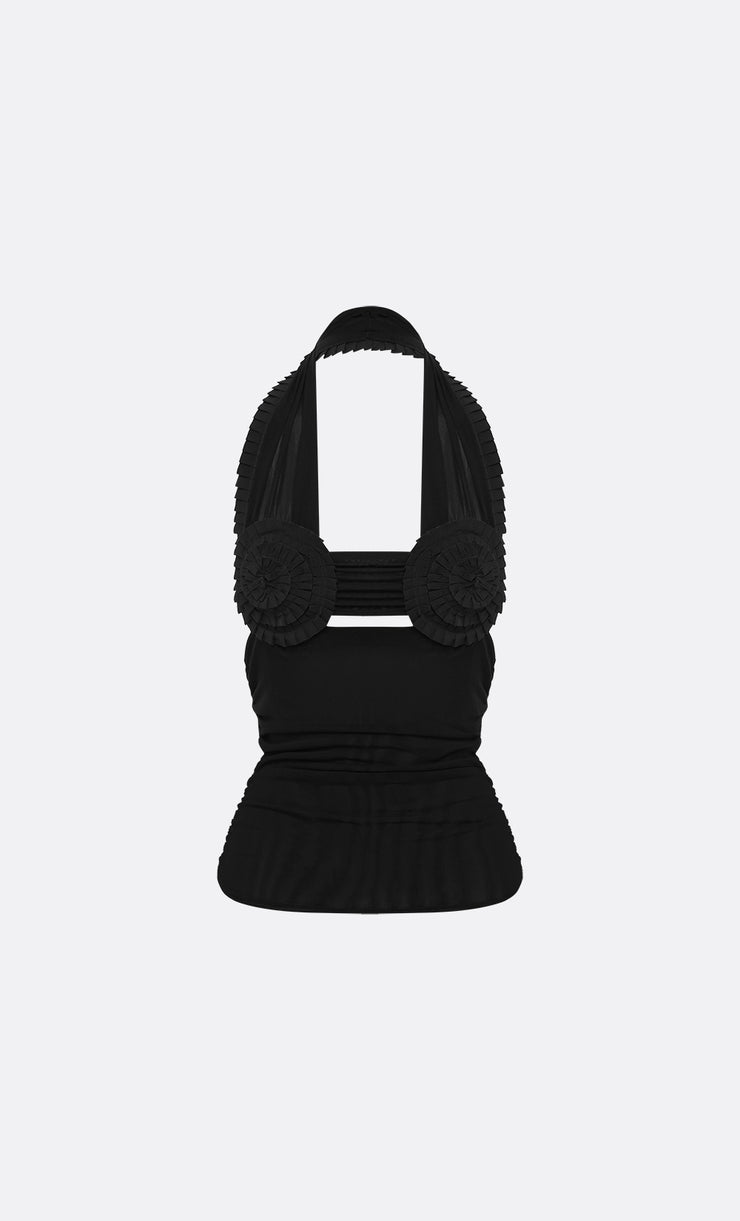 DANTE SPIRAL HALTER TOP - BLACK