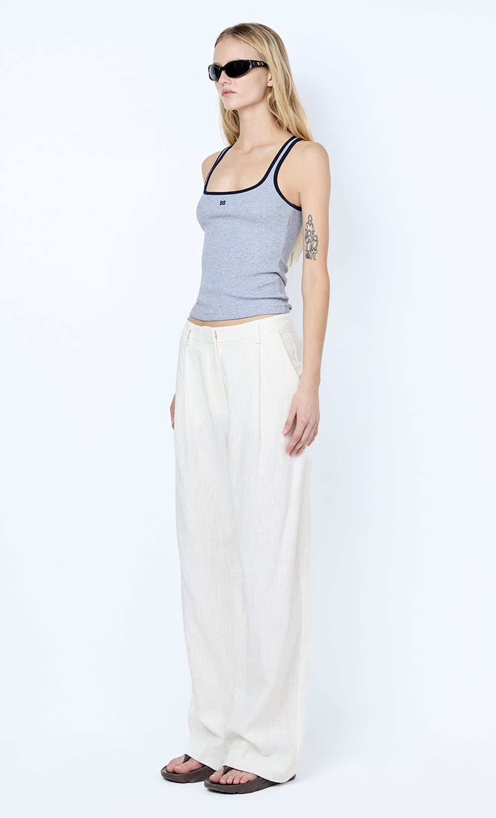 LANA SQUARE NECK TANK - GREY MARLE/INK