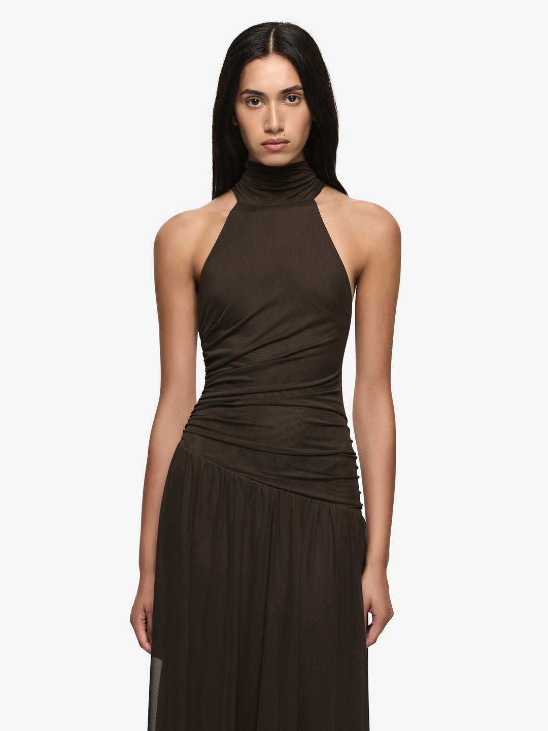 XANTHI HALTER MAXI DRESS - BITTER CHOC