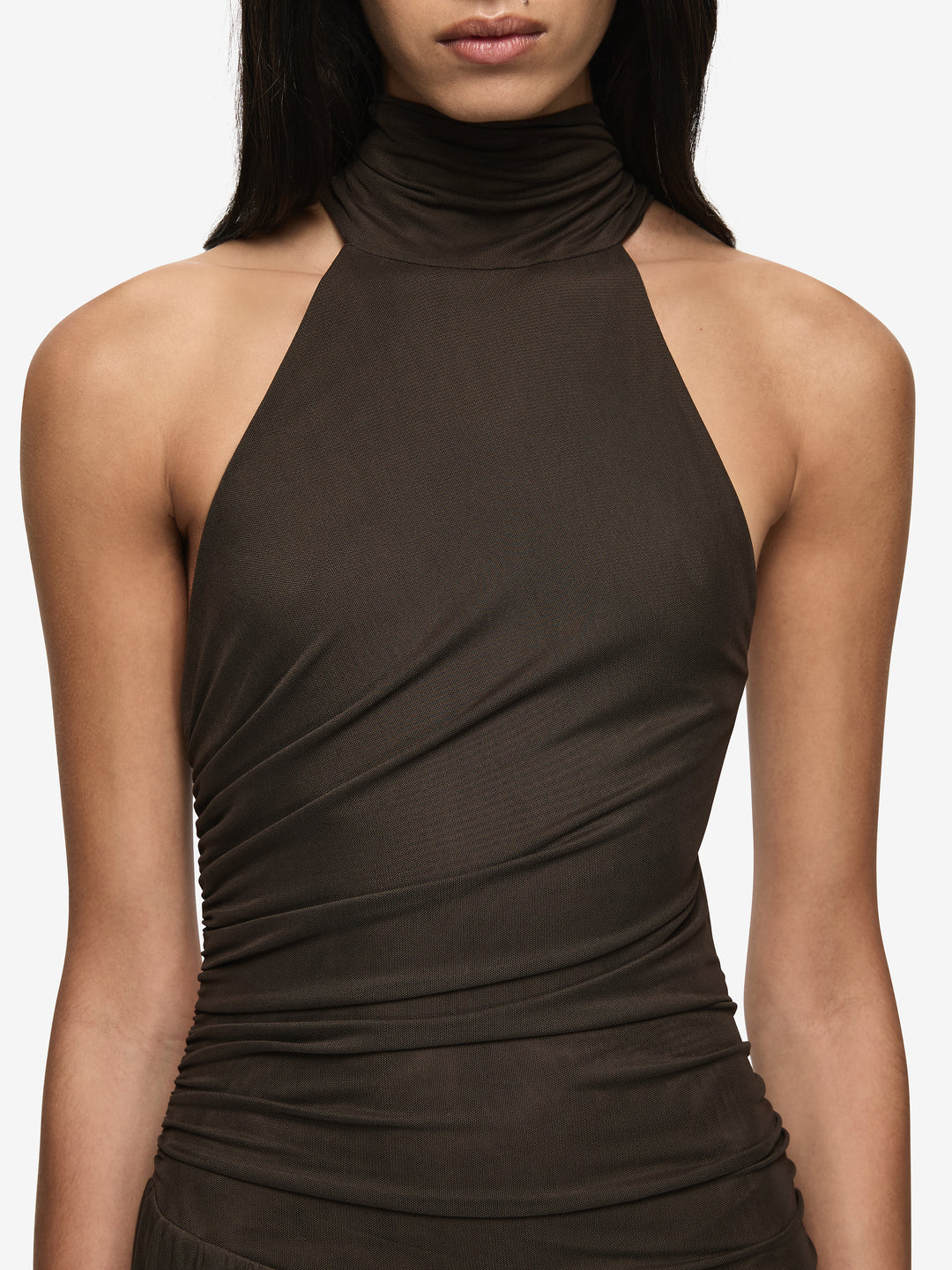 XANTHI HALTER MAXI DRESS - BITTER CHOC
