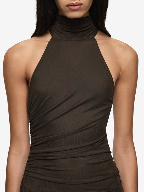 XANTHI HALTER MAXI DRESS - BITTER CHOC