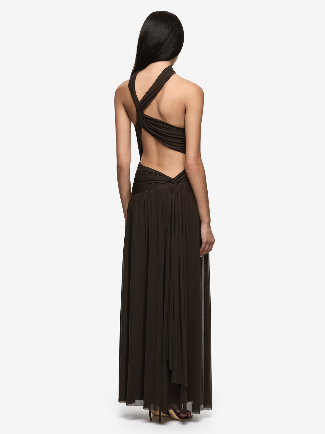 XANTHI HALTER MAXI DRESS - BITTER CHOC