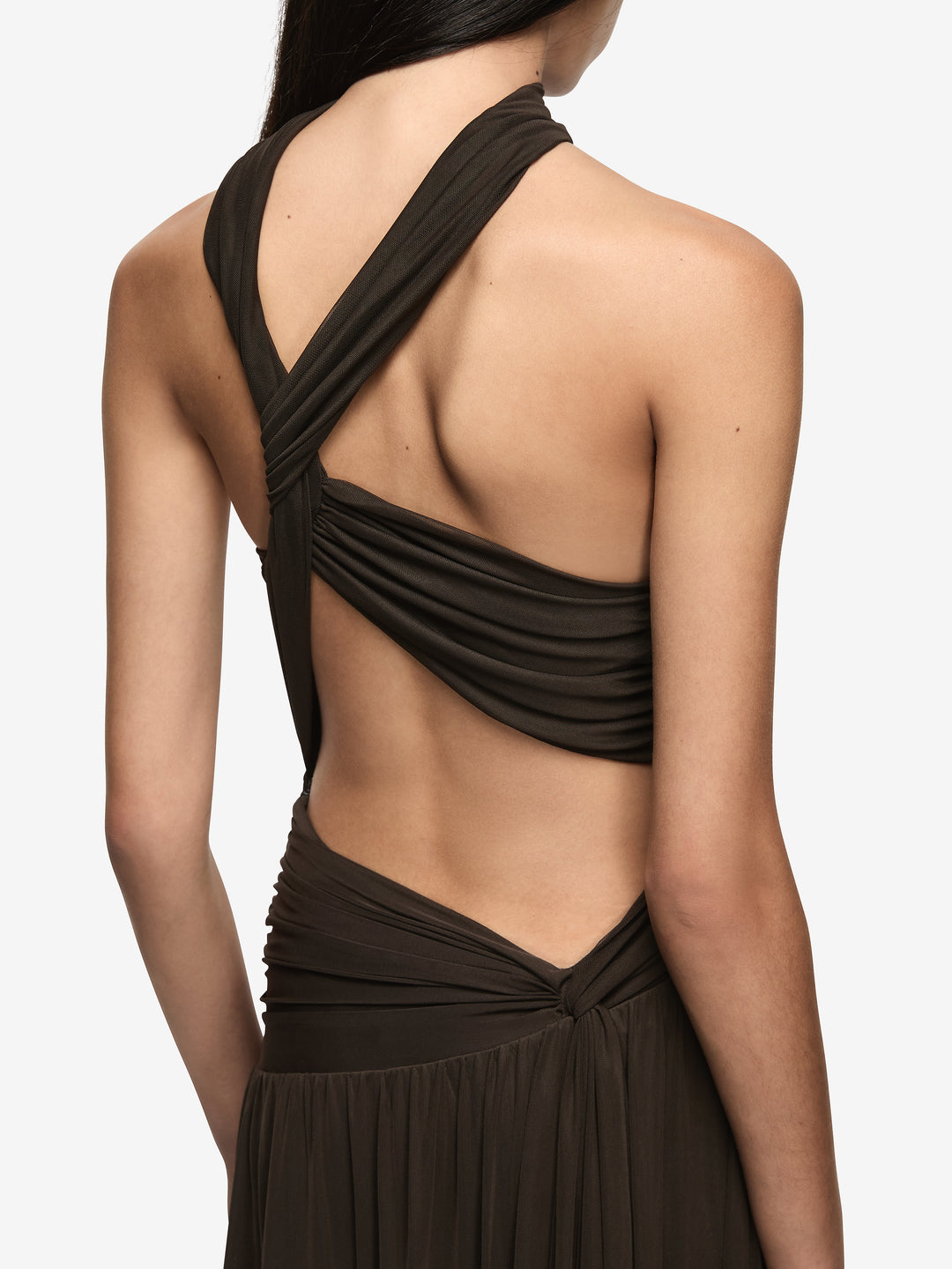 XANTHI HALTER MAXI DRESS - BITTER CHOC