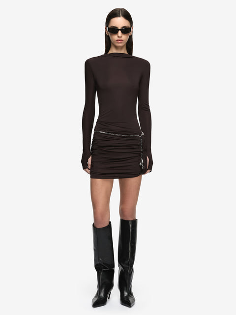ANDREA LONG SLEEVE MINI DRESS  - DARK CHOCOLATE