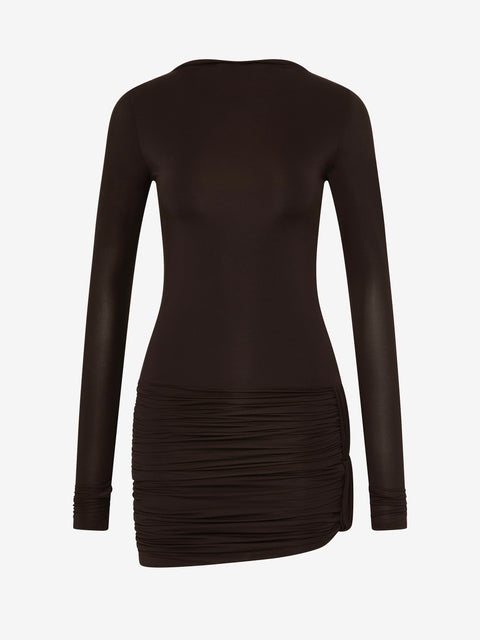 ANDREA LONG SLEEVE MINI DRESS  - DARK CHOCOLATE