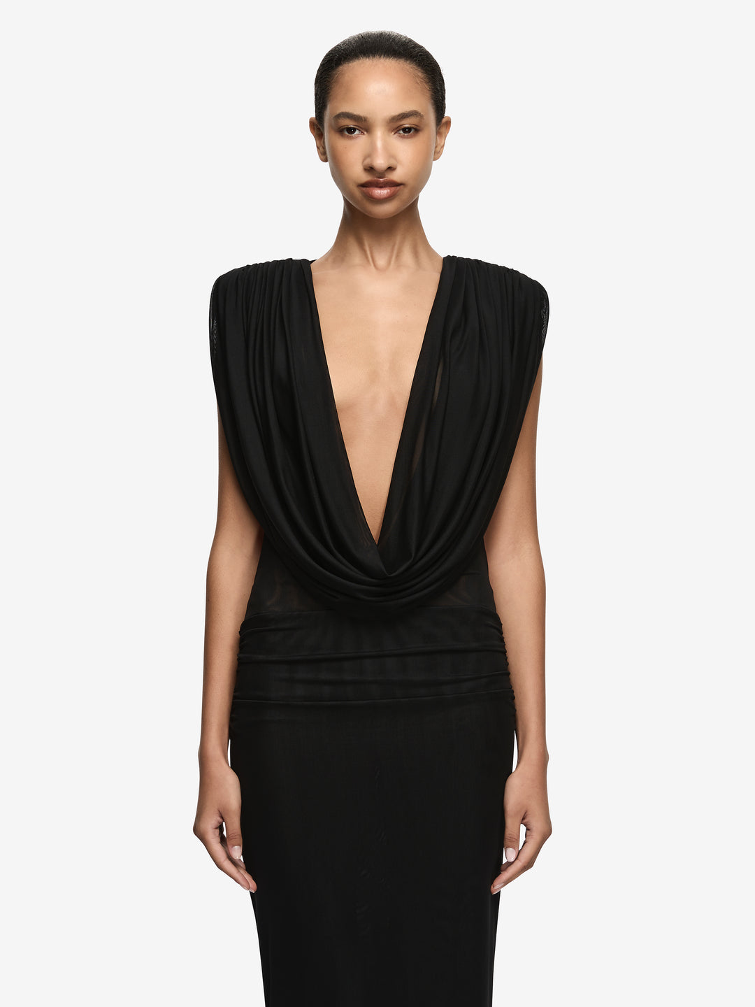 ARIANNA COWL NECK MAXI DRESS - BLACK