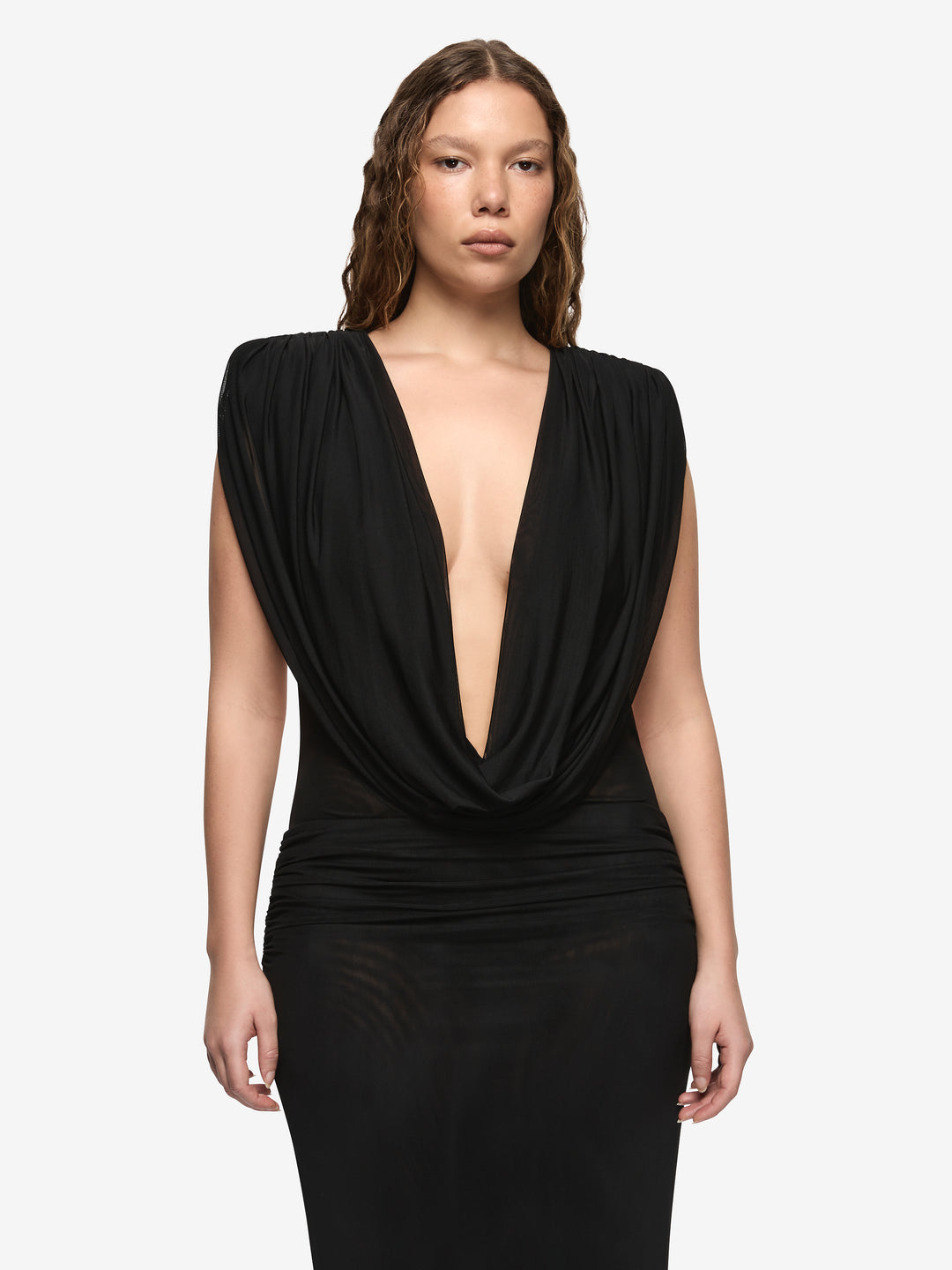 ARIANNA COWL NECK MAXI DRESS - BLACK