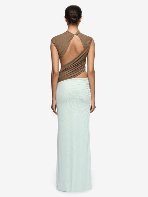 CONNI MAXI DRESS - TAUPE/SPEARMINT