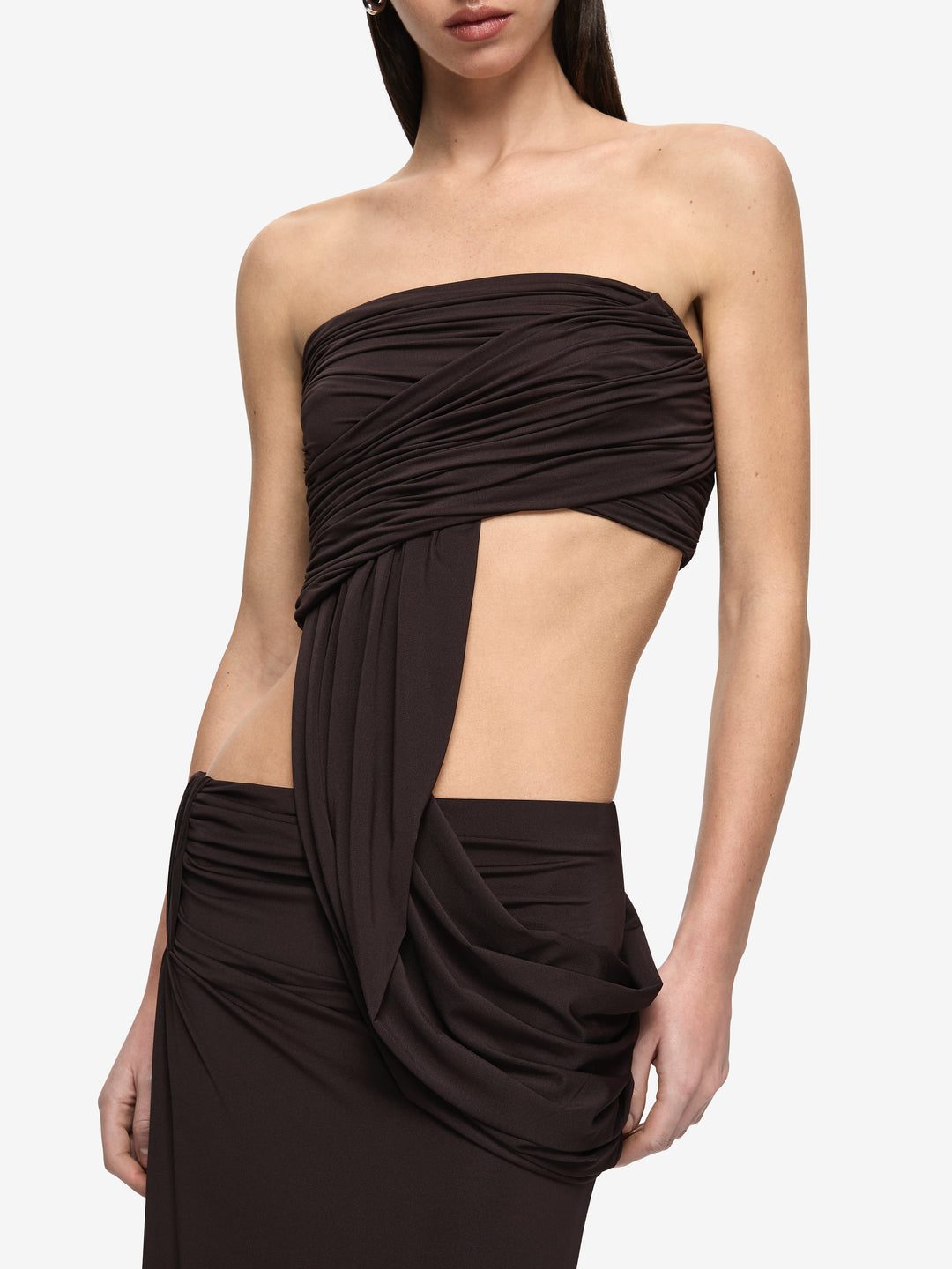 NIKO STRAPLESS TOP - DARK CHOCOLATE