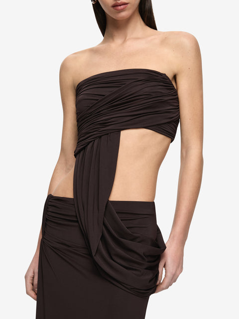 NIKO STRAPLESS TOP - DARK CHOCOLATE