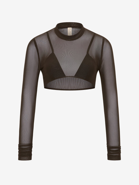 ALYNA LAYERED CROP TOP - BITTER CHOC/BLACK
