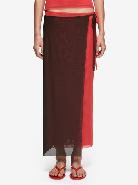 ALYNA CONTRAST SKIRT - BITTER CHOC/FLAME