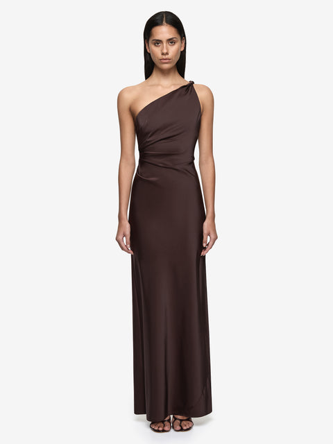 LUNETTA ASYM DRESS - DARK CHOCOLATE