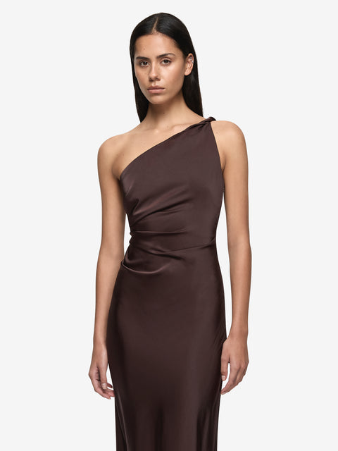 LUNETTA ASYM DRESS - DARK CHOCOLATE