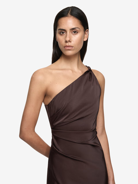 LUNETTA ASYM DRESS - DARK CHOCOLATE