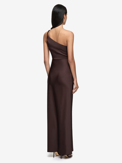 LUNETTA ASYM DRESS - DARK CHOCOLATE