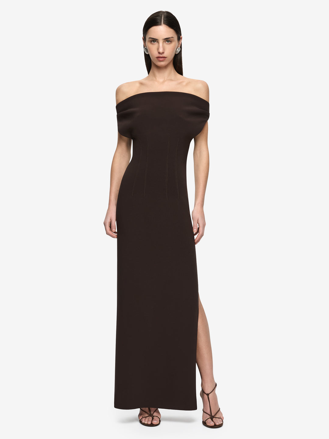 ETTA OFF SHOULDER MAXI DRESS - ESPRESSO