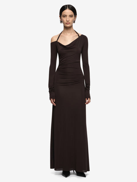 COURT LONG SLEEVE MAXI DRESS - DARK CHOCOLATE