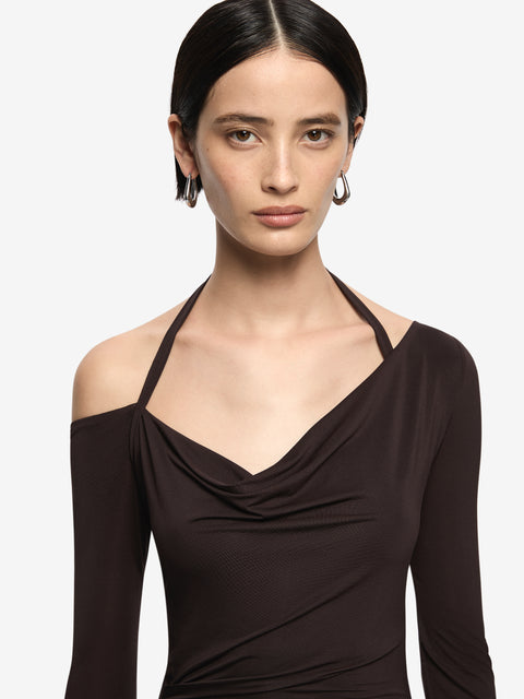 COURT LONG SLEEVE MAXI DRESS - DARK CHOCOLATE