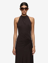 COURT HALTER MAXI DRESS - DARK CHOCOLATE