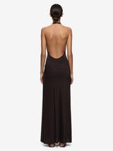 COURT HALTER MAXI DRESS - DARK CHOCOLATE