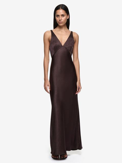 AUSTEN V NECK MAXI DRESS - DARK CHOCOLATE