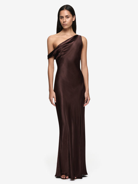 SOL ASYM DRESS - DARK CHOCOLATE
