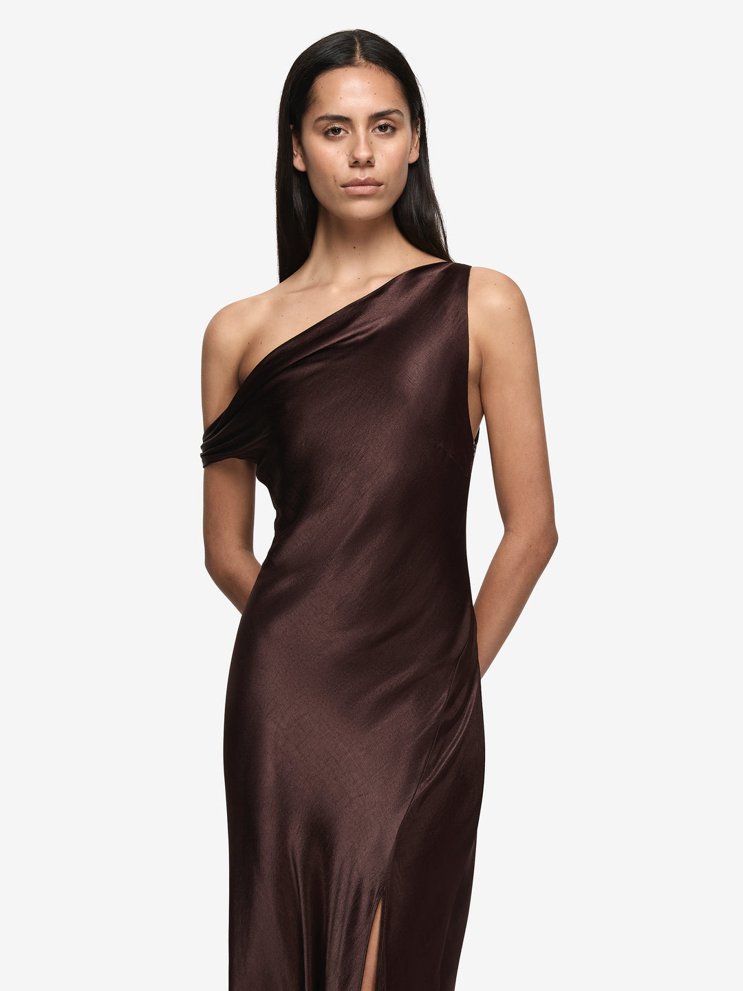 SOL ASYM DRESS - DARK CHOCOLATE