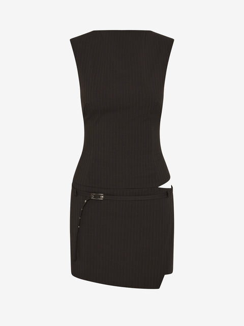 SAZRIEL BUCKLE MINI DRESS - CHOC/AMBER STRIPE