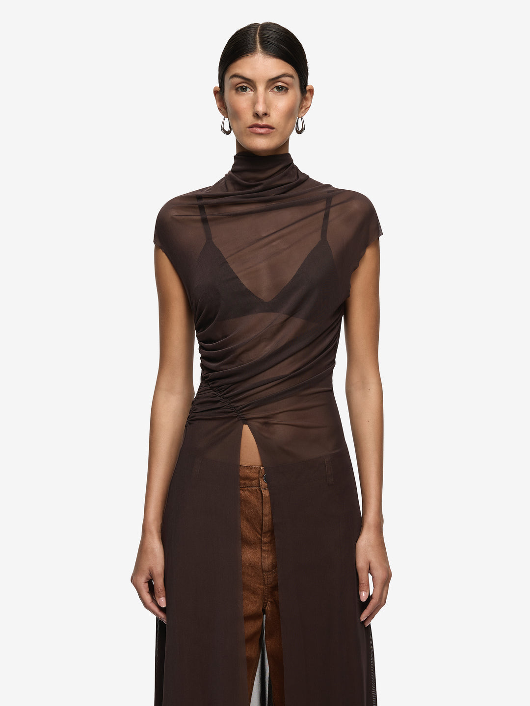 EVA SPLIT TUNIC TOP - DARK CHOCOLATE