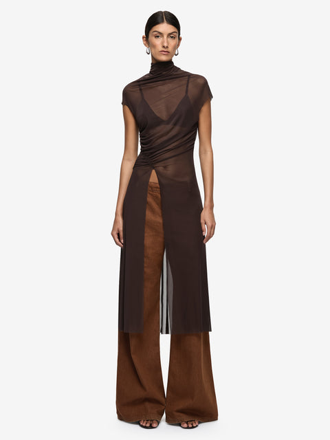 EVA SPLIT TUNIC TOP - DARK CHOCOLATE