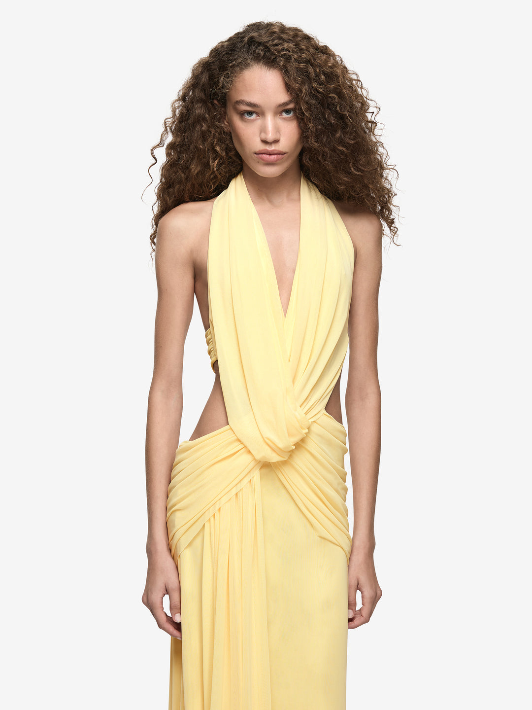 CHARLIZE HALTER MAXI DRESS - LEMON CREAM