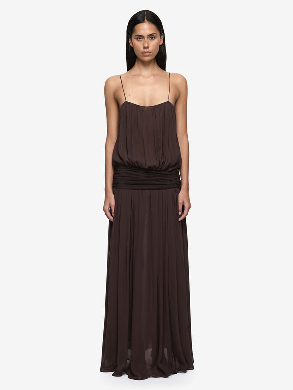 CAMILLE BLOUSON DRESS - DARK CHOCOLATE
