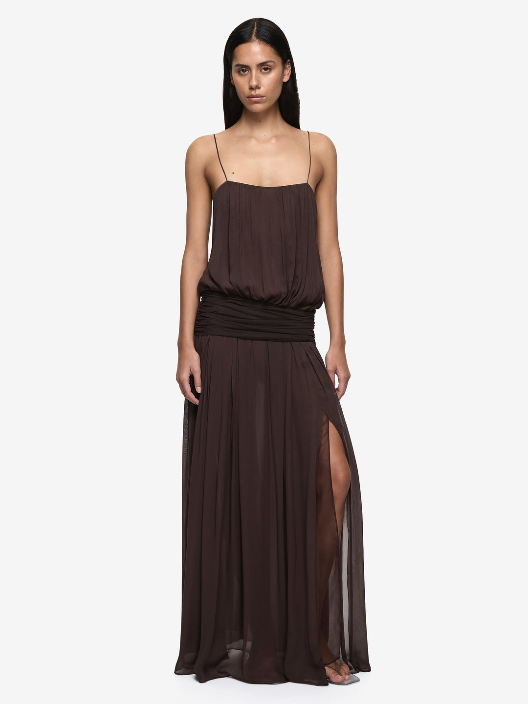 CAMILLE BLOUSON DRESS - DARK CHOCOLATE