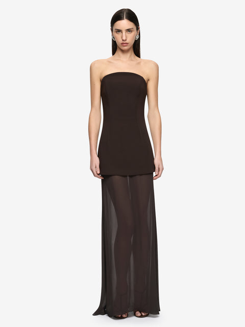 THEODORA STRAPLESS MAXI DRESS - ESPRESSO