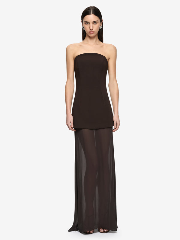 THEODORA STRAPLESS MAXI DRESS - ESPRESSO