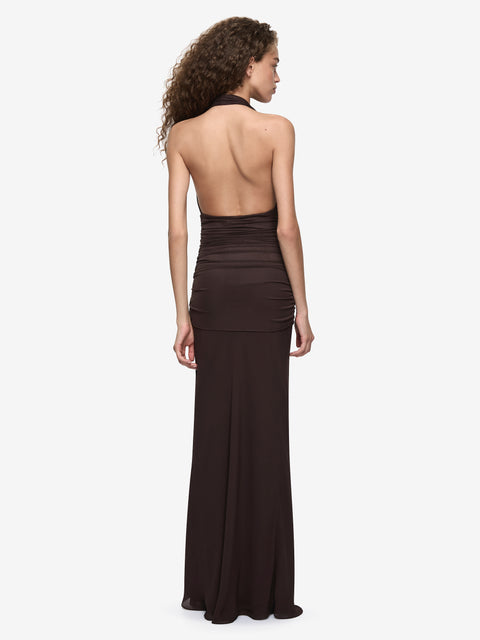 CASSIS DRAPE MAXI DRESS - DARK CHOCOLATE