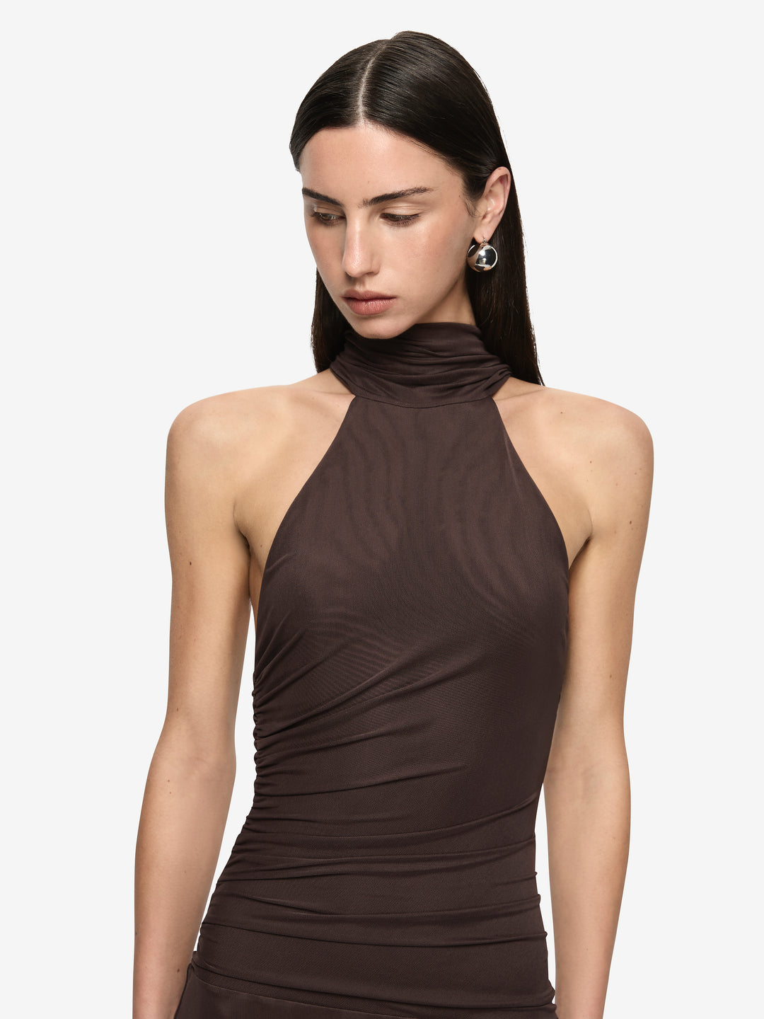 XANTHI HALTER MAXI DRESS - BITTER CHOC