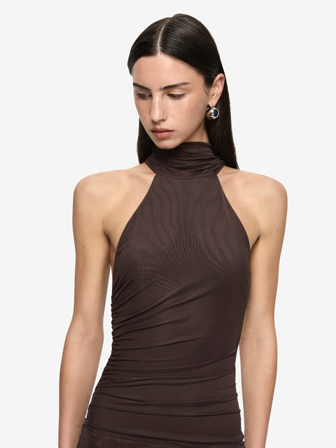 XANTHI HALTER MAXI DRESS - BITTER CHOC