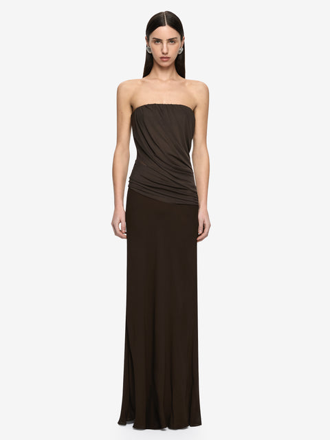 XANTHI STRAPLESS MAXI DRESS - BITTER CHOC